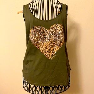 Tank top size large green with gold heart